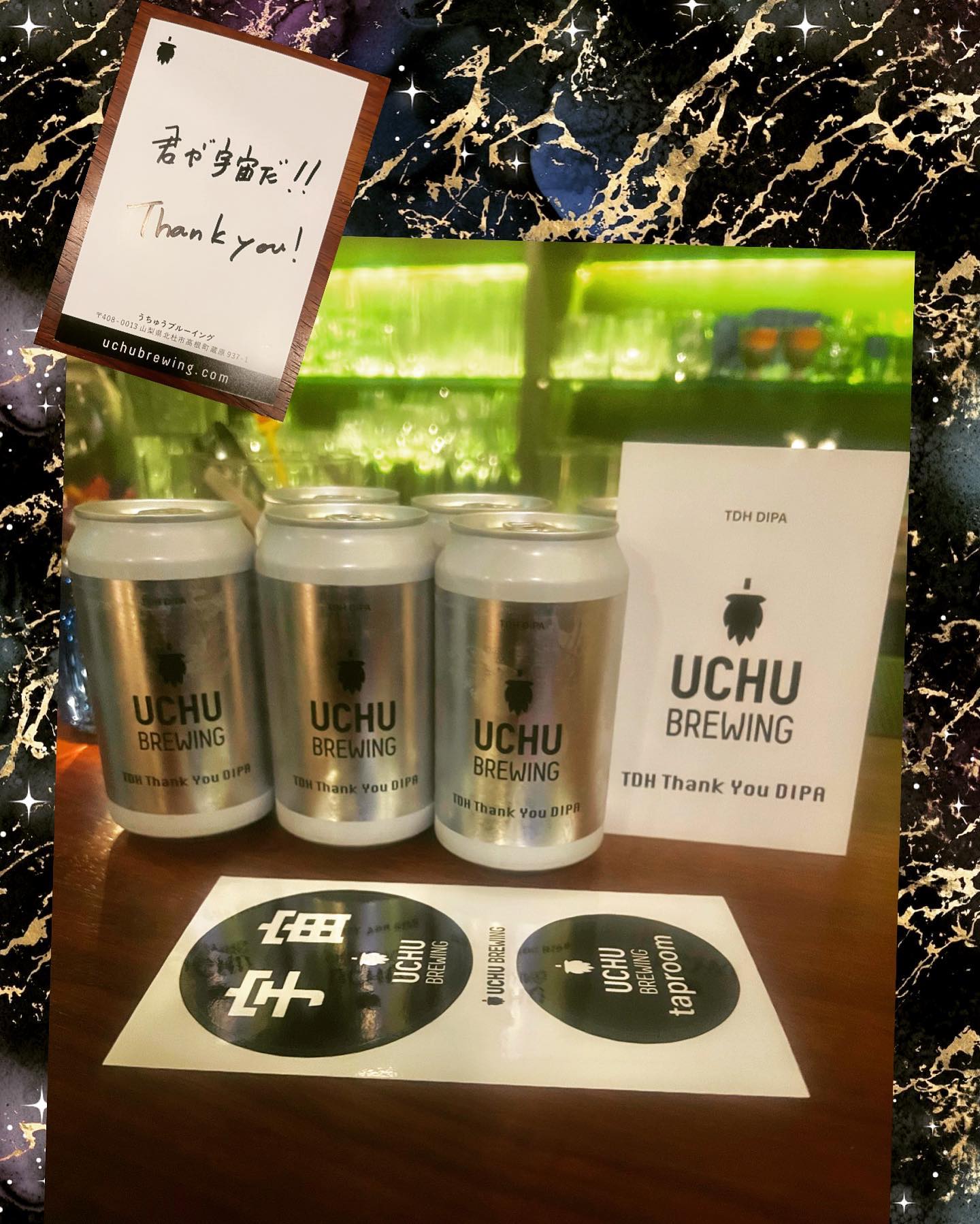 クラファンビール届いた♪uchubrewingからTDH Thank you DIPA届いたぞ！飲みたいけどー勿体無くて13日(日)特別営業の日にお祝いにプシュリますかー？♪喜ぶだろうなー♪君が宇宙だ！！▽follow me▽@letemps22#宇宙ブルーイング#君が宇宙だ#uchubrewingjapan#uchubrewing#TDHThankyouDIPA#クラウドファンディング#Craft_beer#クラフトビール好きな人と繋がりたい#猫好きです#静岡出身です#カフェバー  #金沢片町 #letemps #Letemps#Cafebar_Letemps#カフェバー_るたん#おひとり様でも#友達が増える場所#犀川沿いの夜景#お酒と音楽#歌えるカフェバー - 金沢片町るたん